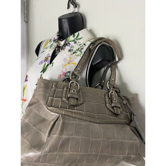 COACH Animal Embossed Leather Gray Shoulder Bag - Picture 7 of 16